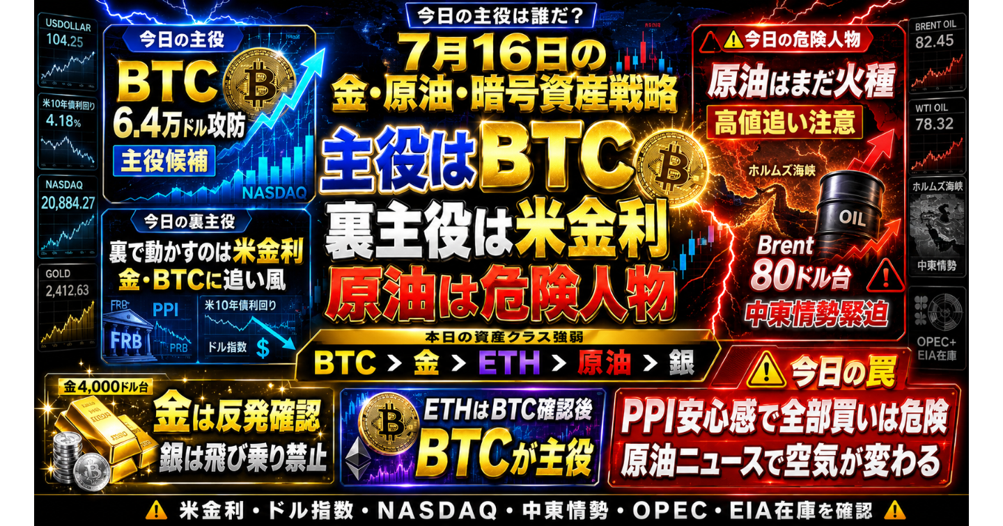 # 7月16日の金・原油・暗号資産戦略