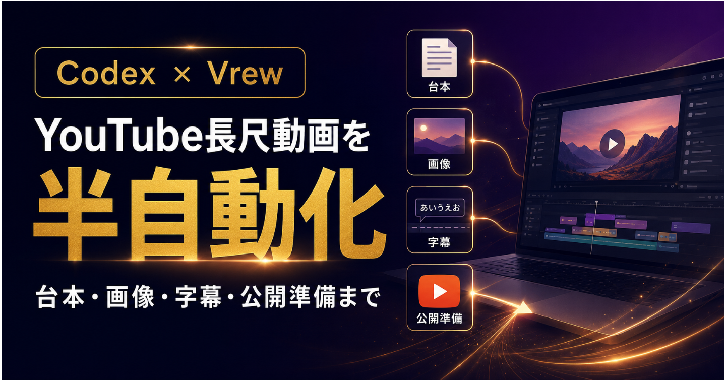 Codex×VrewでYouTube長尺動画を半自動化する方法｜台本・画像・字幕・公開準備まで