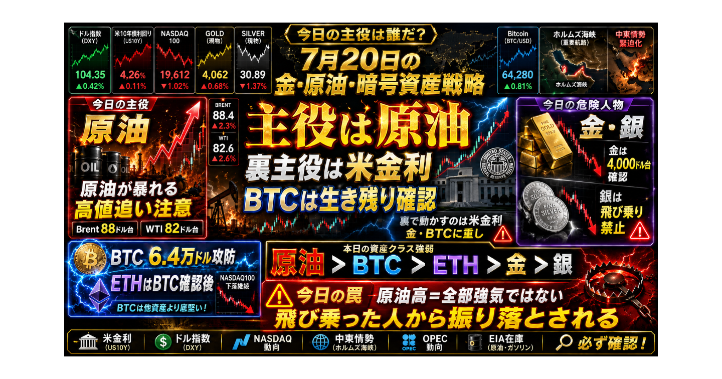 # 7月20日の金・原油・暗号資産戦略