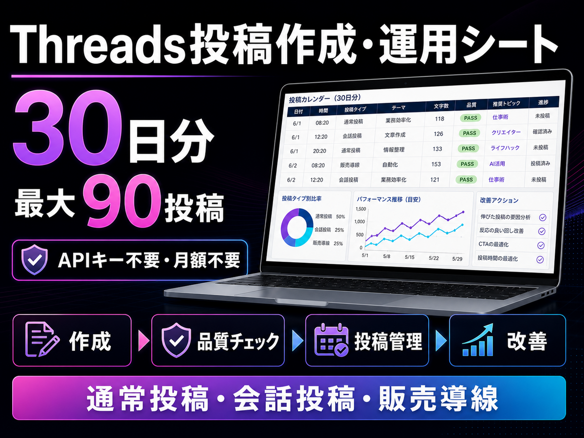 Threads投稿作成・運用シート｜30日分をまとめて管理