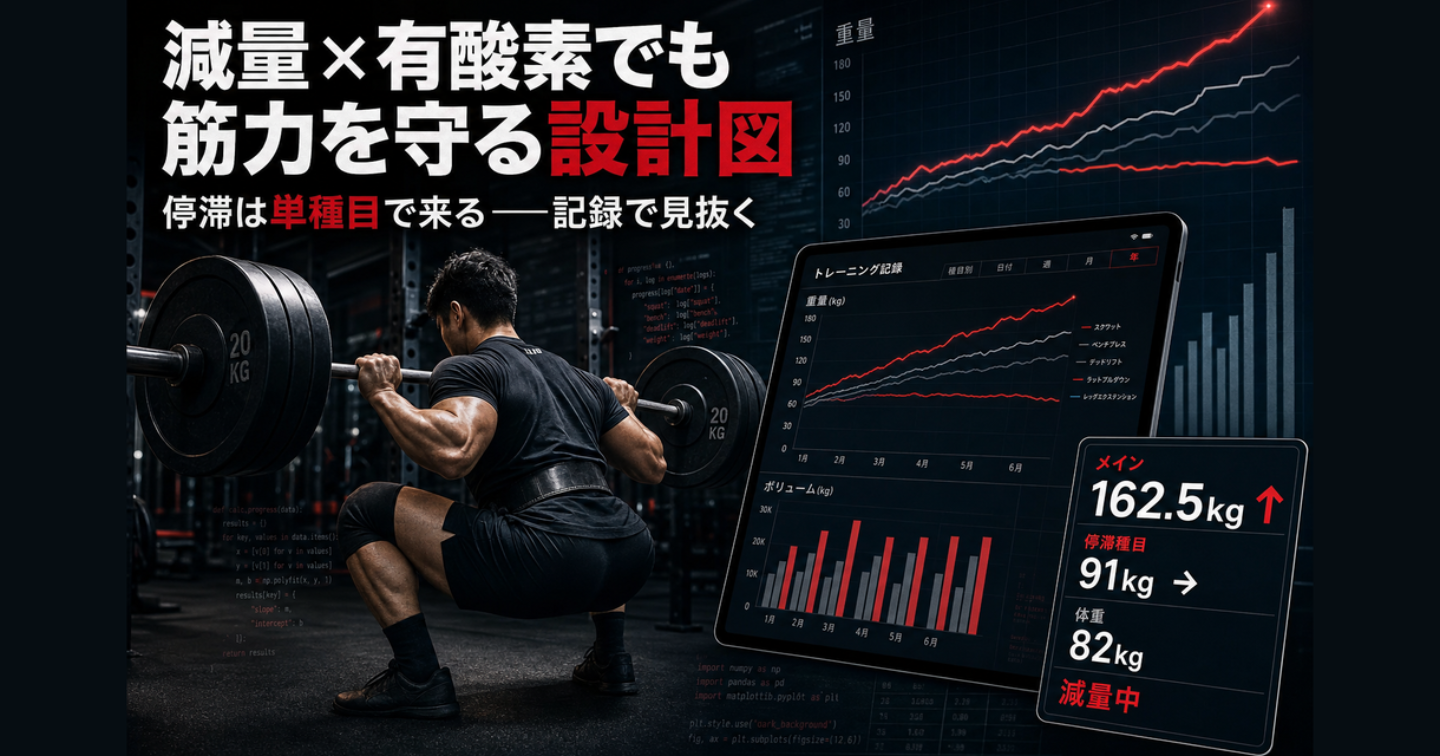 減量×有酸素でも筋力を守る設計図——スクワットを162.5kgまで伸ばした実データ分解