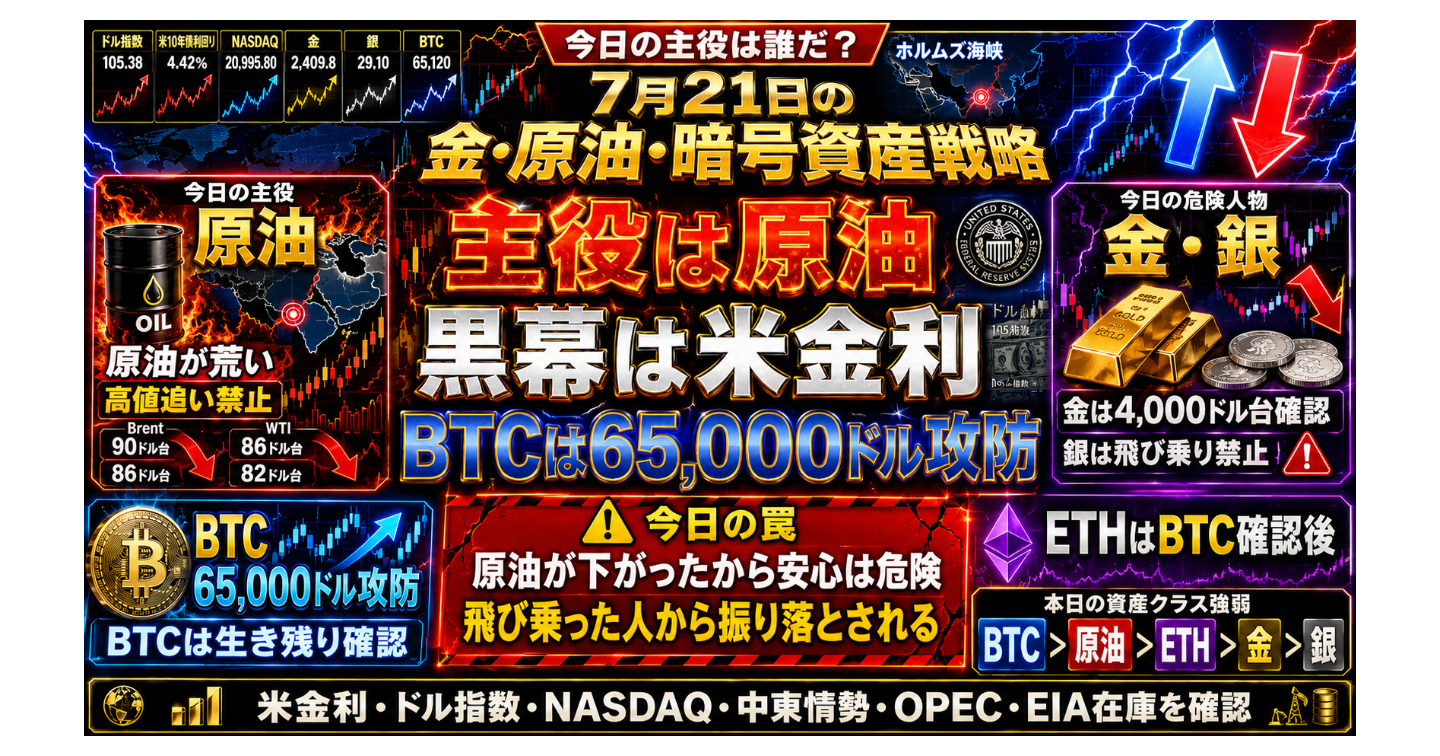# 7月21日の金・原油・暗号資産戦略