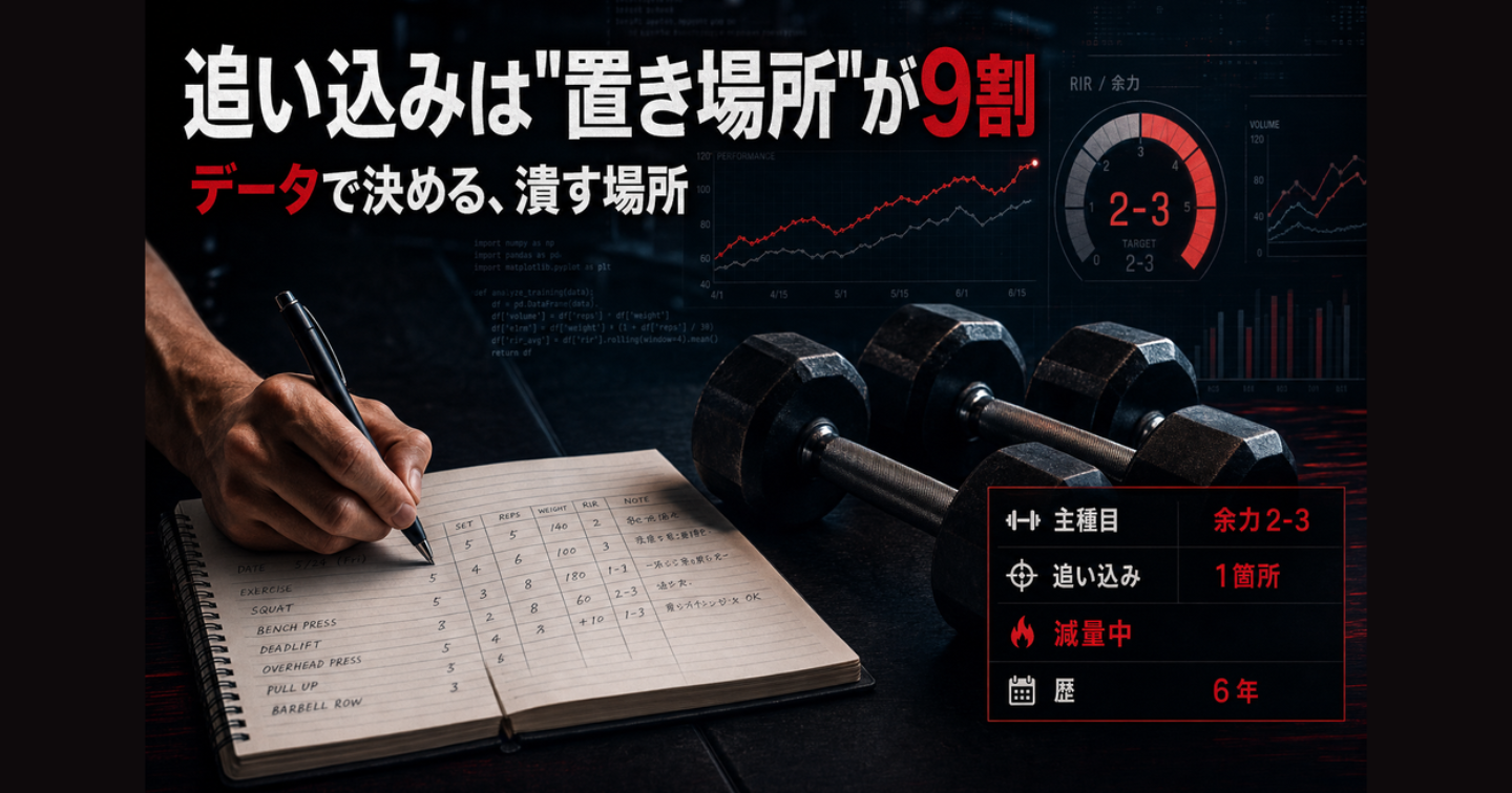 追い込みは「置き場所」が9割 — 全部潰すのをやめて減量中でも主種目を伸ばした記録術