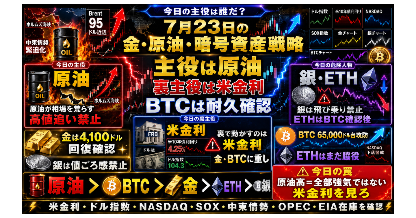 # 7月23日の金・原油・暗号資産戦略
