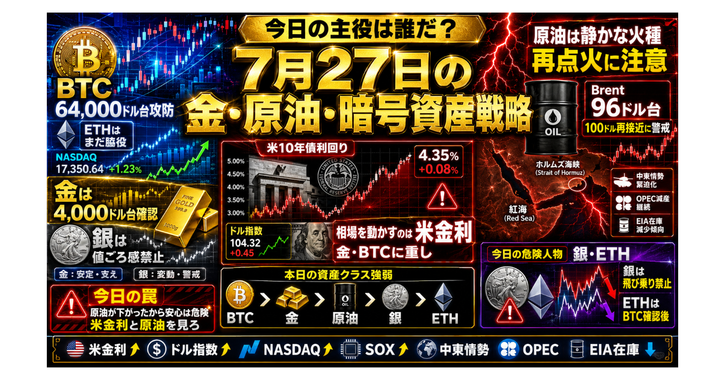 # 7月27日の金・原油・暗号資産戦略