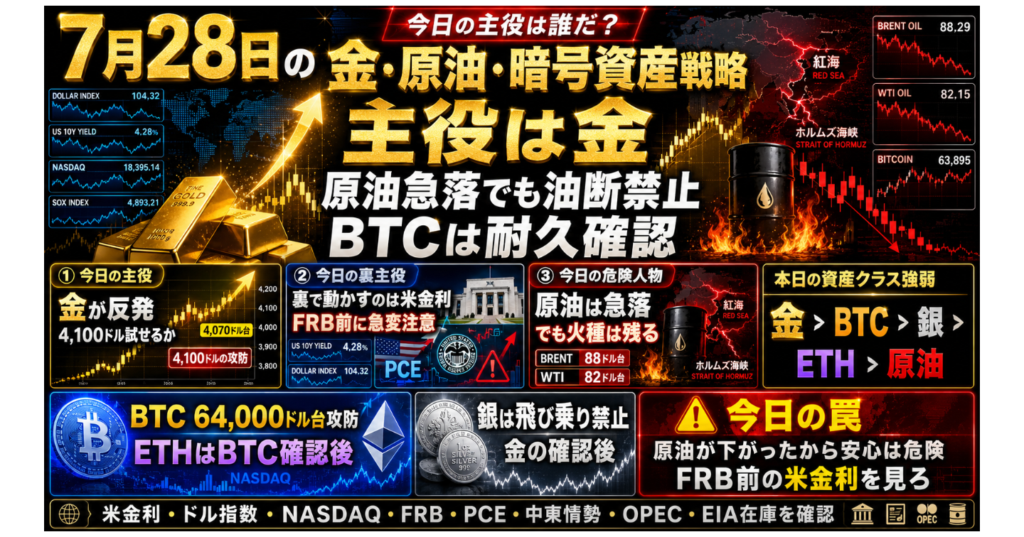 # 7月28日の金・原油・暗号資産戦略