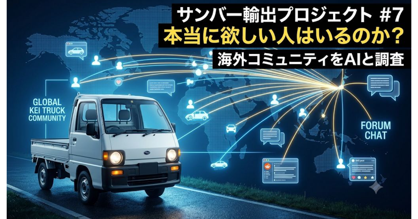 サンバー輸出プロジェクト｜#7 TCVの160万円。本当に売れるのか？海外の「欲しい」をAIと調べてみた
