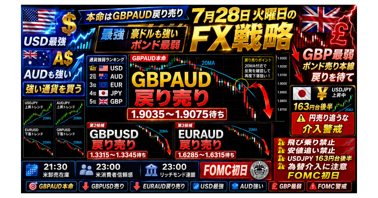 # 7月28日 火曜日のFX戦略