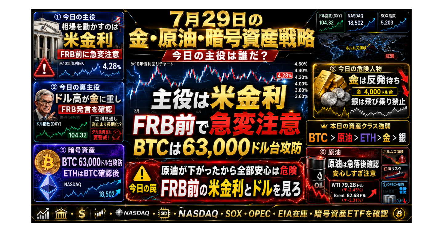 # 7月29日の金・原油・暗号資産戦略