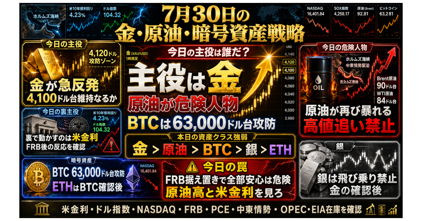 # 7月30日の金・原油・暗号資産戦略