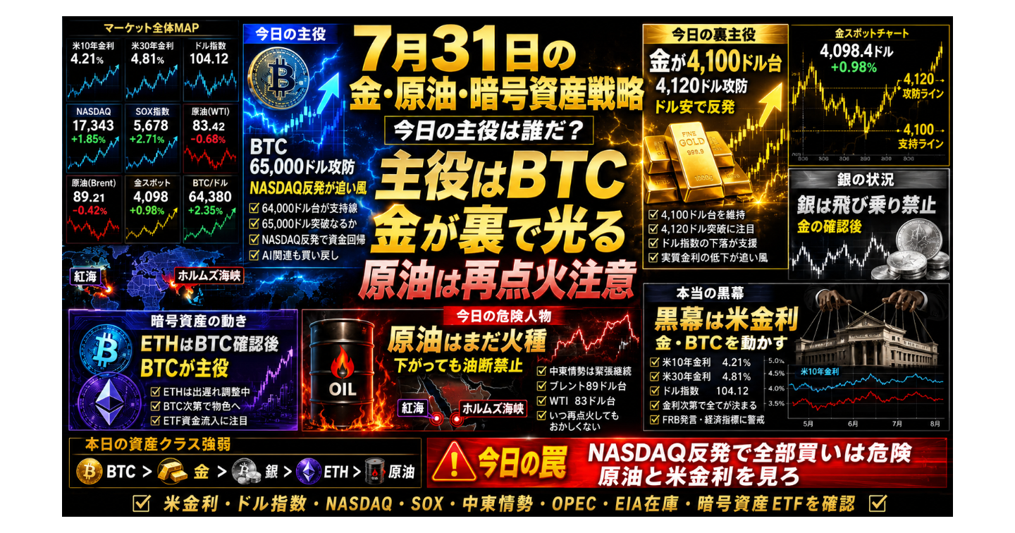 # 7月31日の金・原油・暗号資産戦略