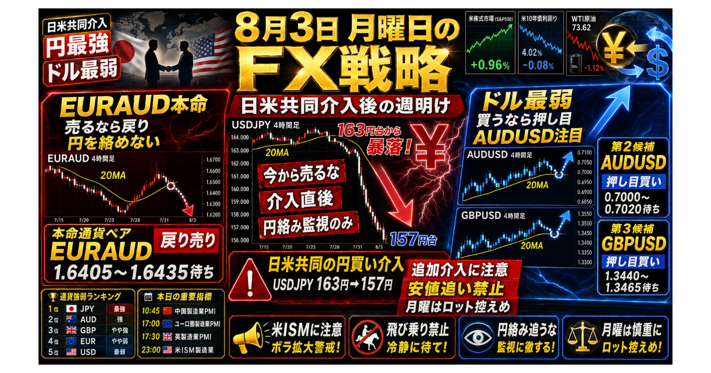 # 8月3日 月曜日のFX戦略