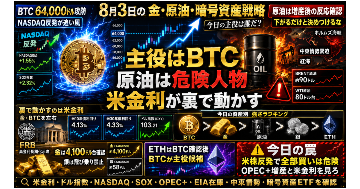 # 8月3日の金・原油・暗号資産戦略