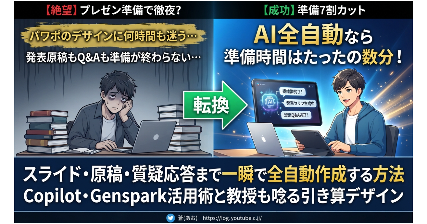 【完全解説】PowerPointの手作業はもう終わり。生成AIでスライド・発表原稿・質疑応答まで一瞬で全自動作成する方法