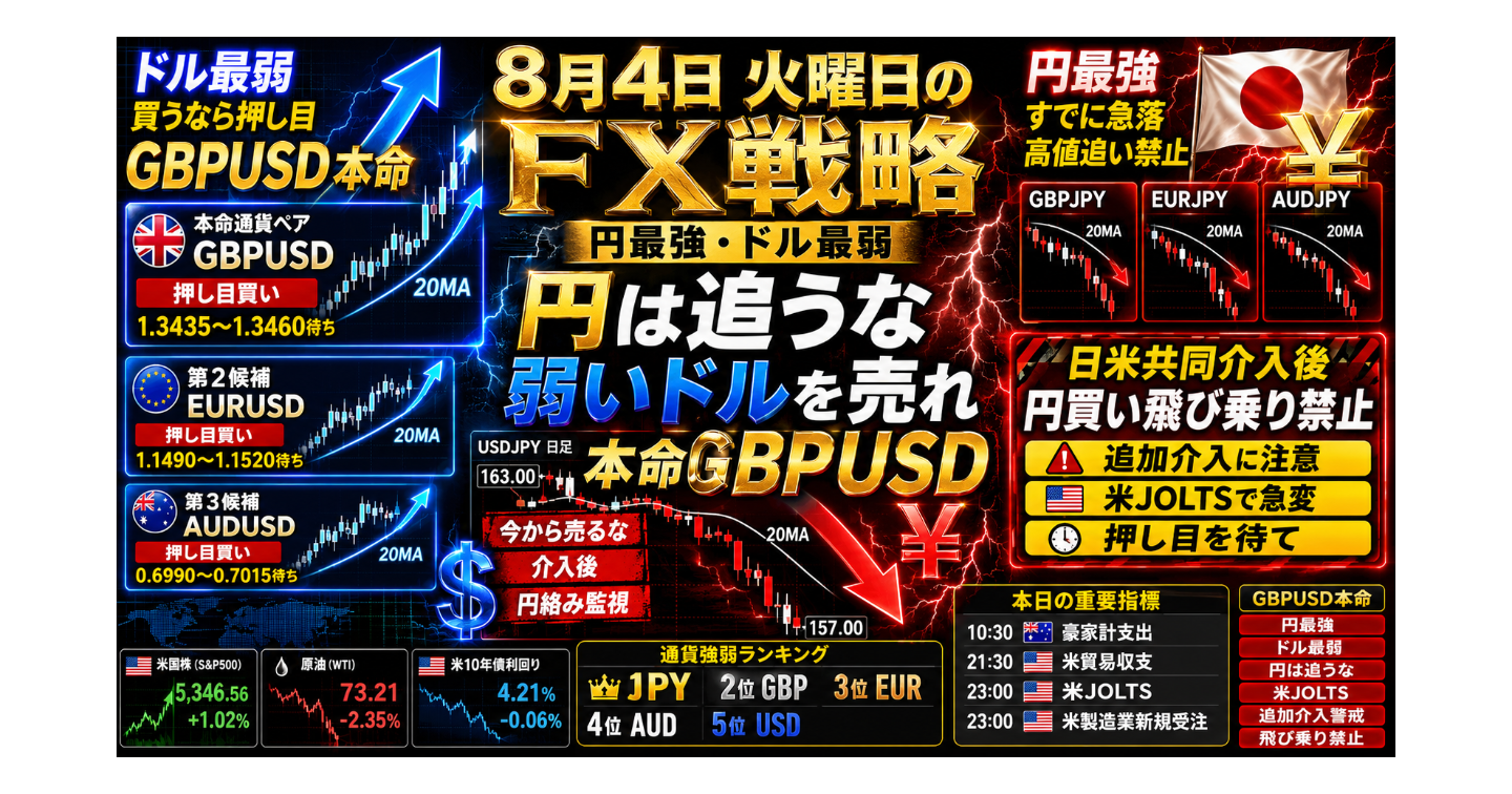 # 8月4日 火曜日のFX戦略