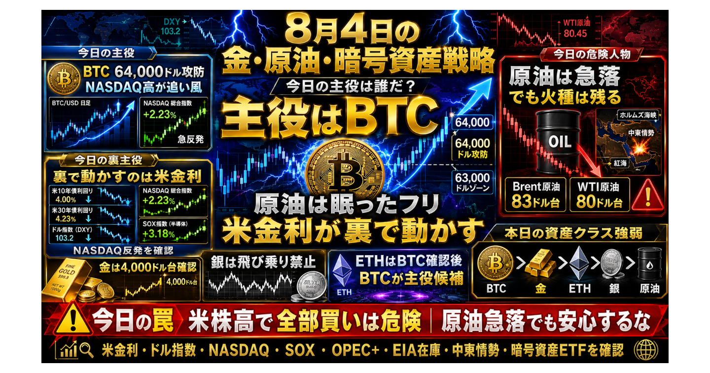 # 8月4日の金・原油・暗号資産戦略