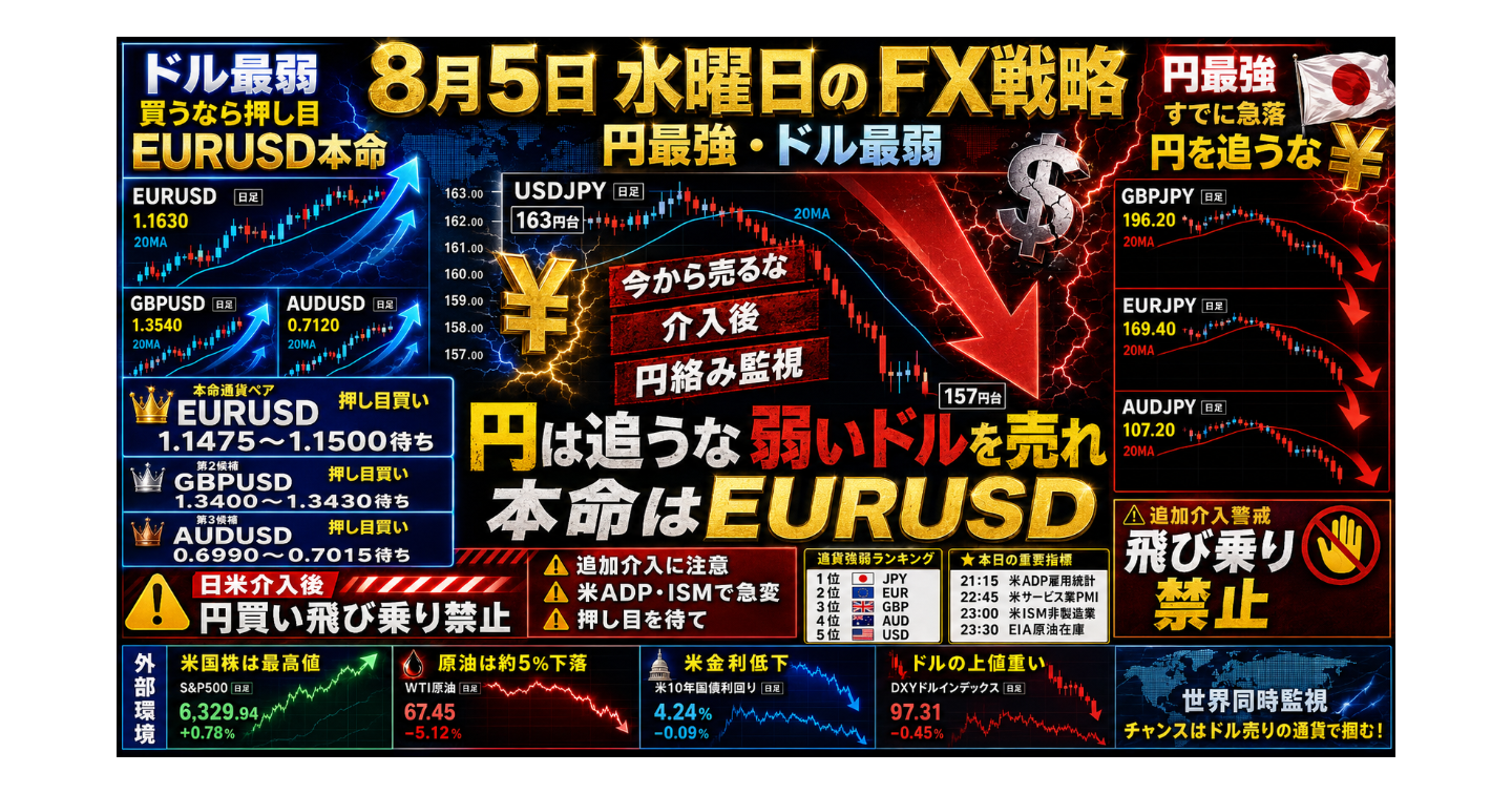 # 8月5日 水曜日のFX戦略