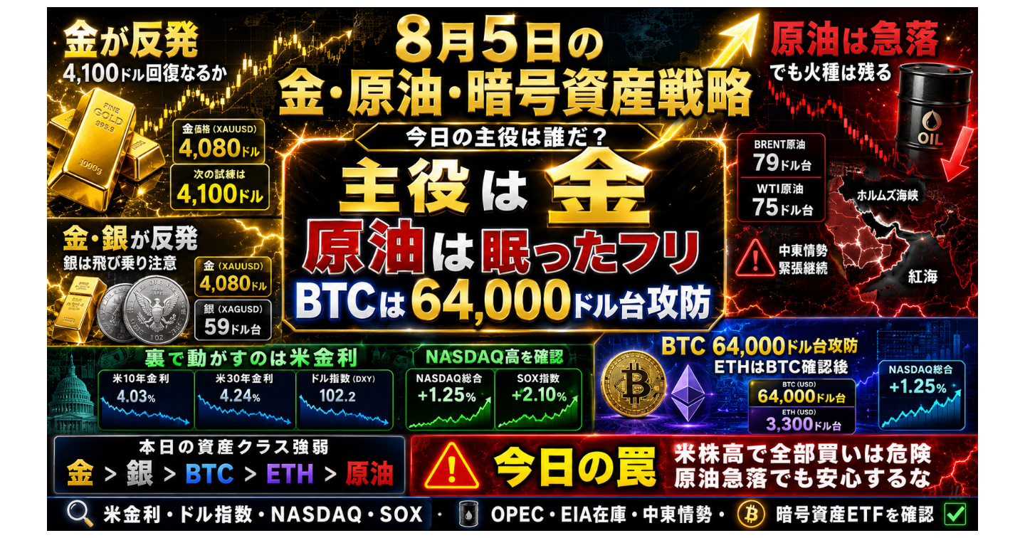 # 8月5日の金・原油・暗号資産戦略