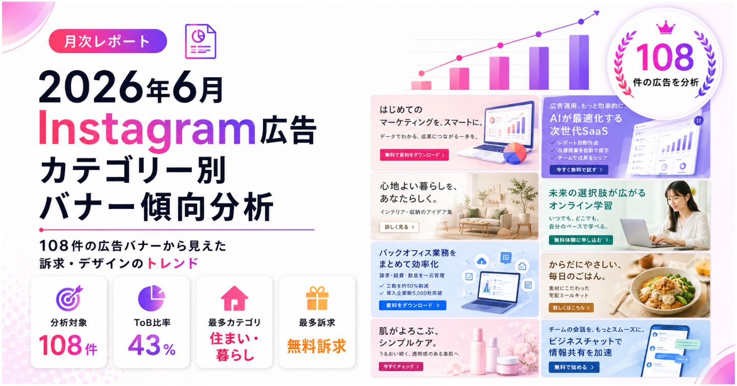2026年6月 Instagram広告バナー108件の訴求・デザイン傾向まとめ