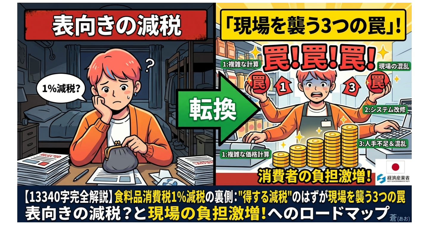 【13340字】食料品消費税1%減税の裏側｜「得する減税」のはずが現場を襲う3つの罠を完全解説