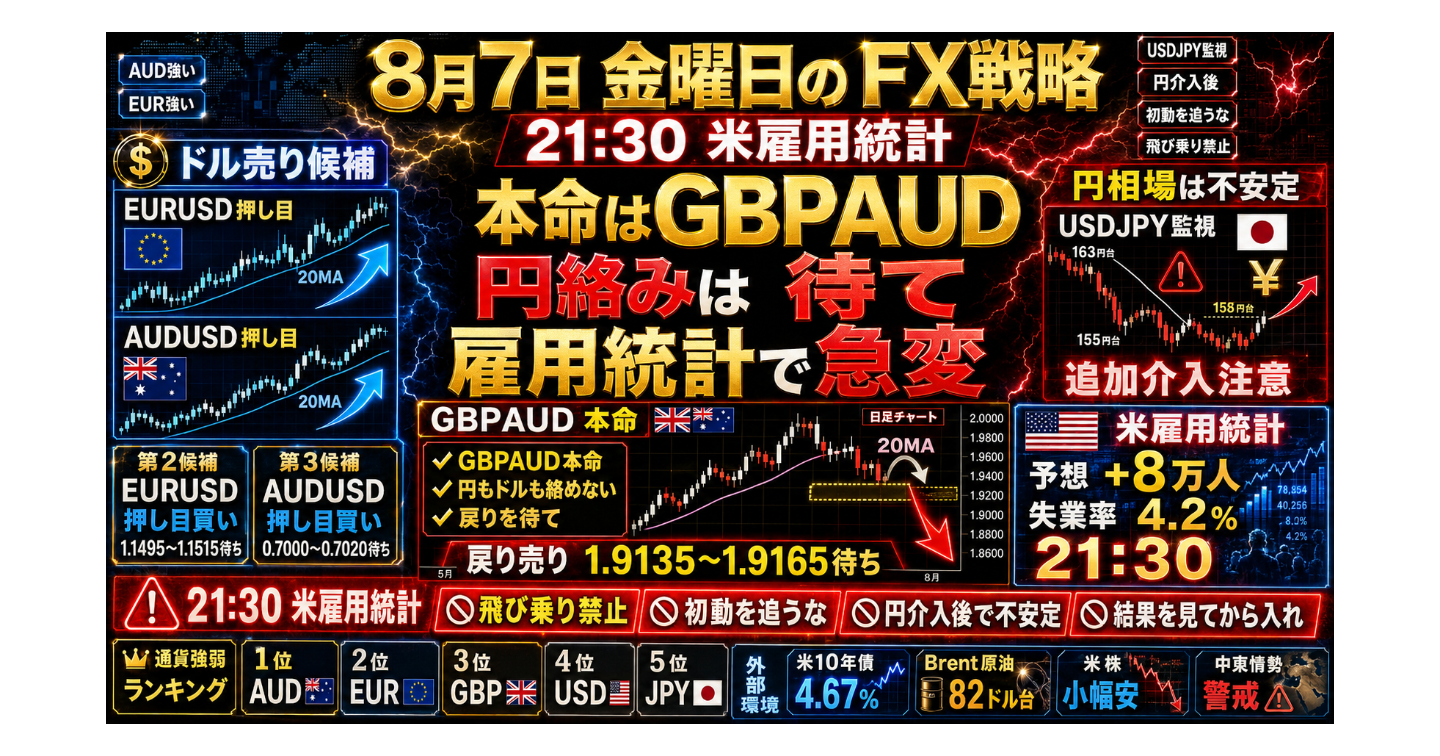 # 8月7日 金曜日のFX戦略