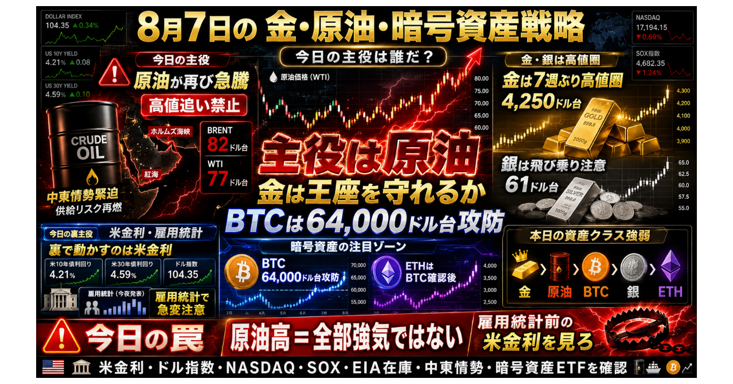 # 8月7日の金・原油・暗号資産戦略