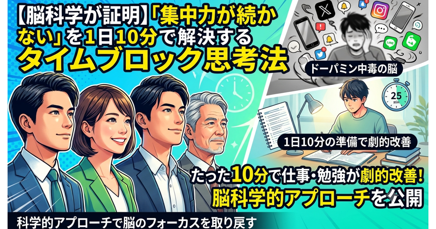 【脳科学が証明】「集中力が続かない」を１日１０分で解決するタイムブロック思考法