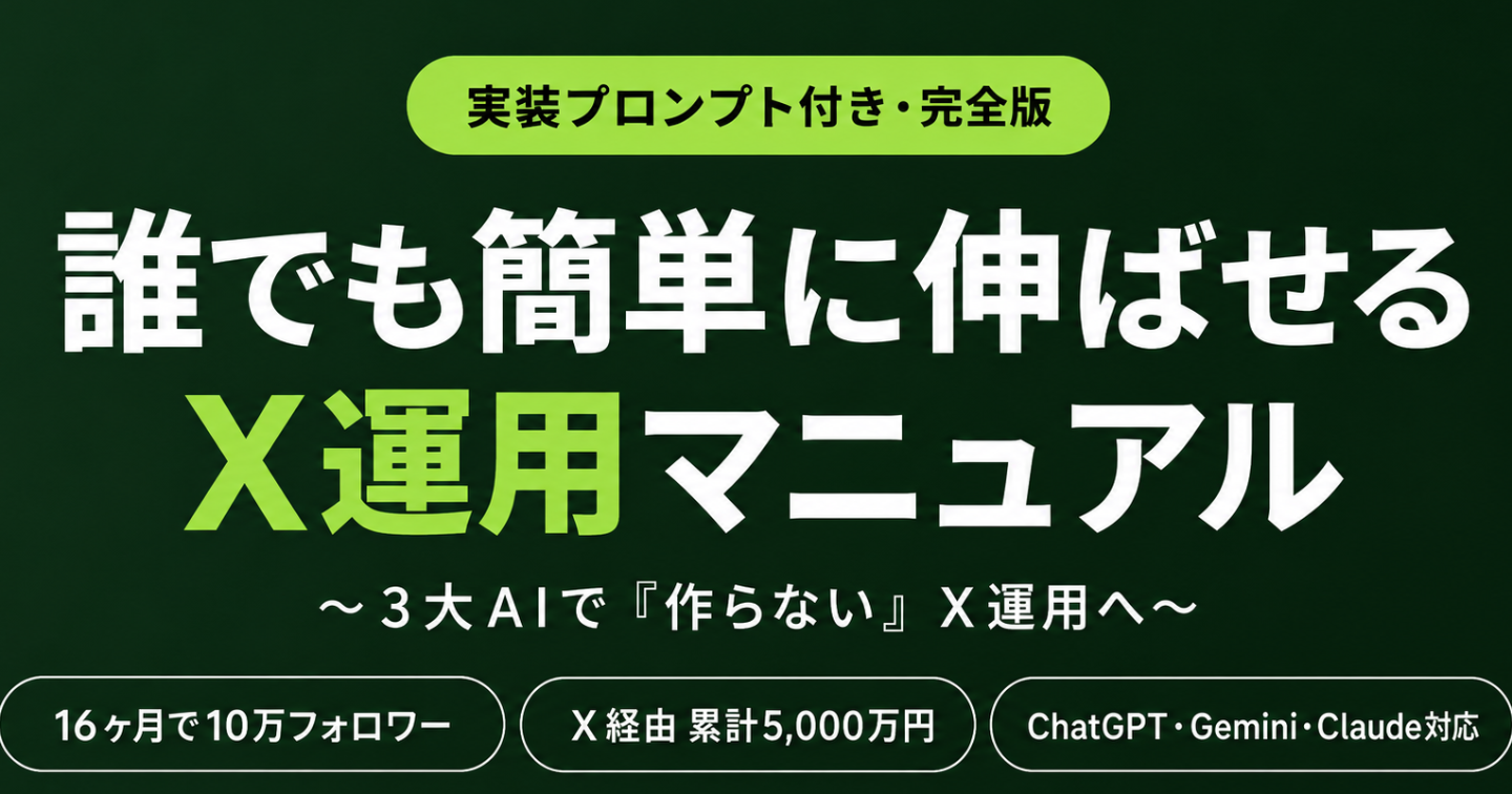 【実装プロンプト付き】誰でも簡単に伸ばせるX運用マニュアル 完全版 〜3大AIで『作らない』X運用へ〜