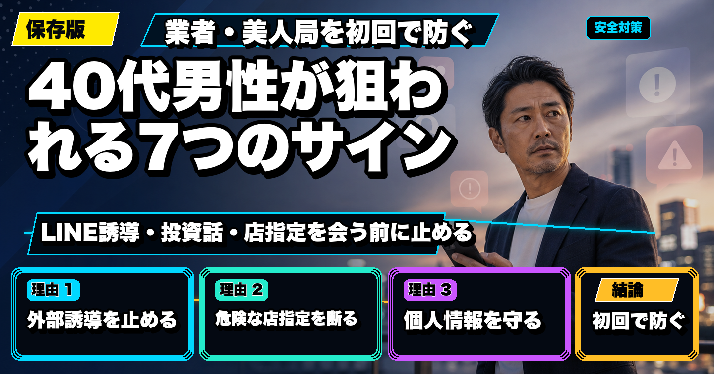 40代男性がマッチングアプリで狙われる7つのサインと、初回で防ぐ安全チェック