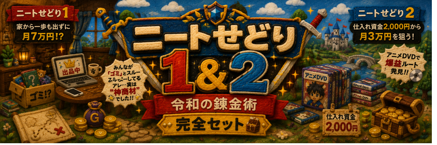 ニートせどり1&2│家から一歩も出ずに月7万円!? “ちゃぶ台物販”令和の錬金術 完全セット💰️🤣