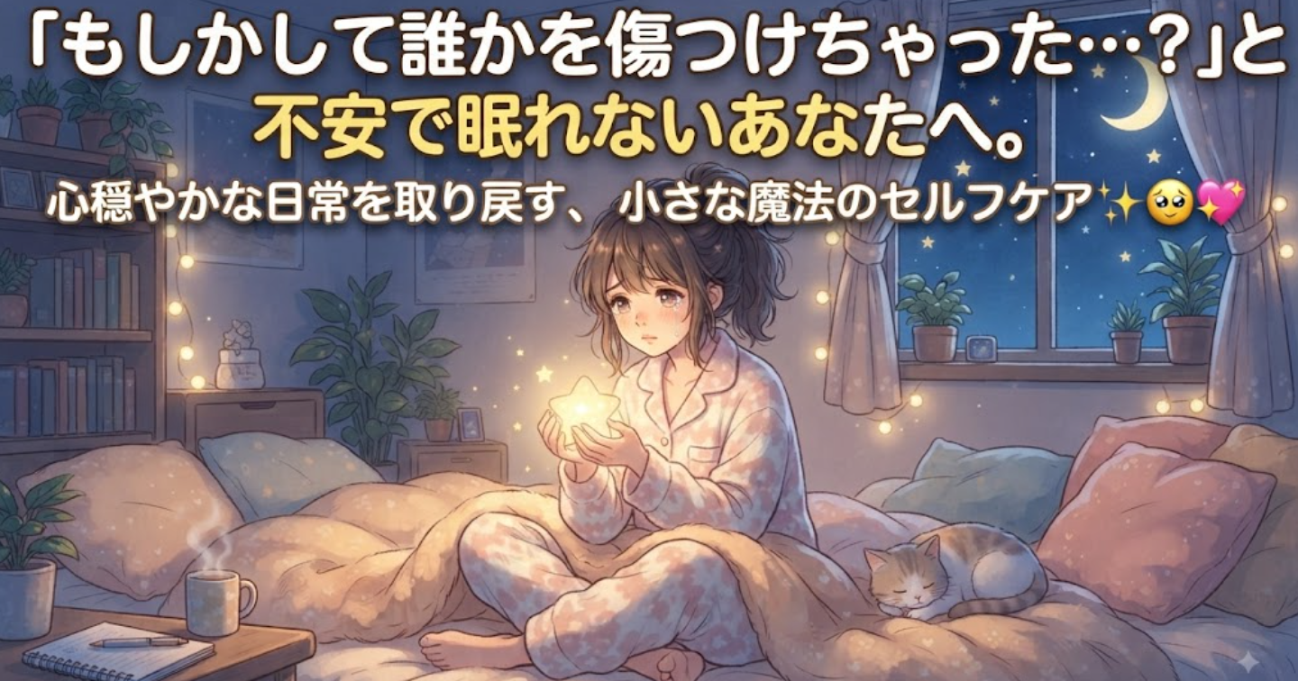 ✨「もしかして誰かを傷つけちゃった…？」と不安で眠れないあなたへ。心穏やかな日常を取り戻す、小さな魔法のセルフケア 🥺💖