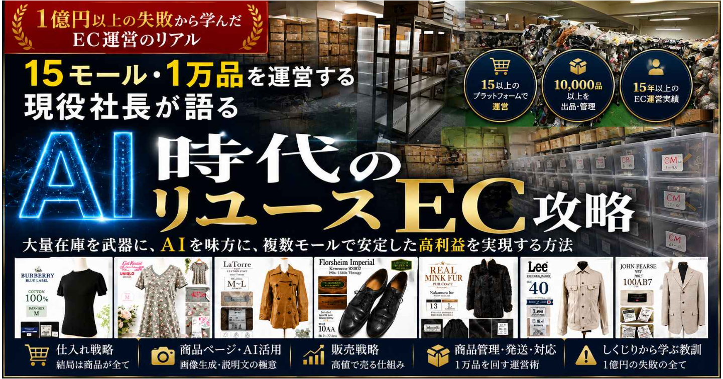 1万品・15モールを運営する現役社長が語る、AI時代のリユースEC攻略（第二章:AIを活用した物販対策）メルカリShops/ヤフオク/せどり
