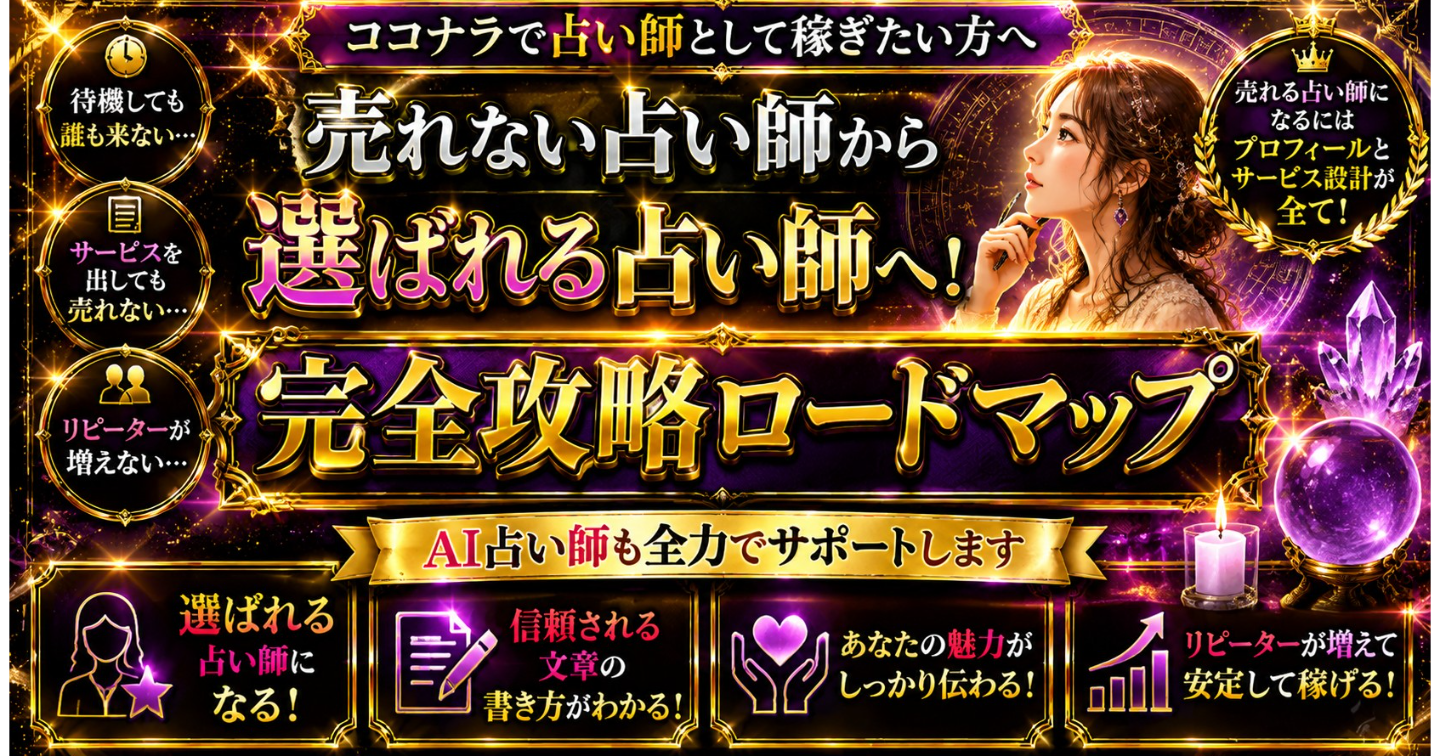 【ココナラ占い】売れない悩みを解消！選ばれるためのプロフィール設計・サービス設計・マーケティング戦略を教えます【AIプロンプト全73選】