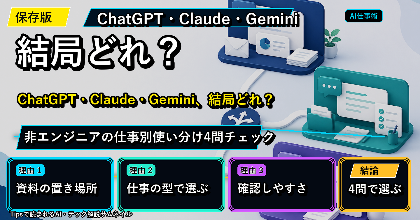ChatGPT・Claude・Gemini、結局どれ？非エンジニアの仕事別使い分け4問チェック