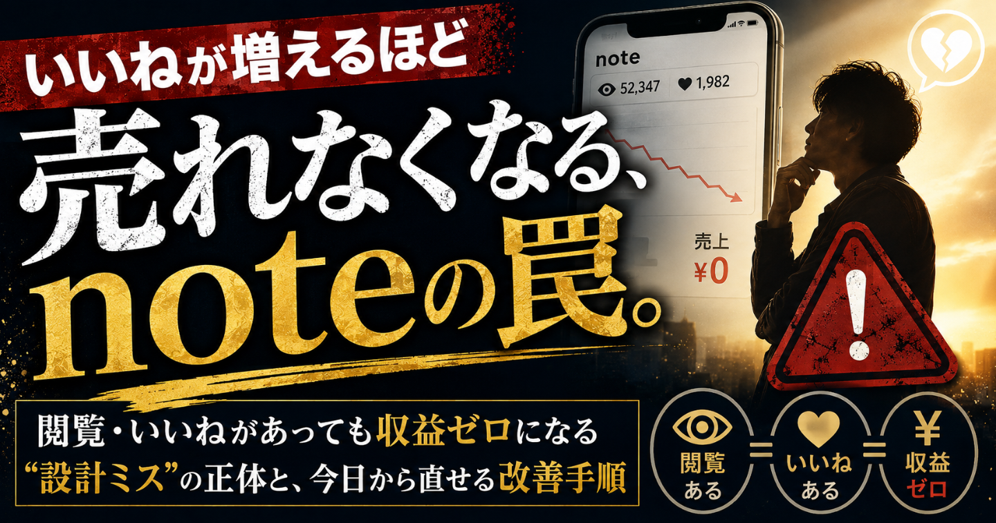 いいねが増えるほど売れなくなる、noteの罠｜閲覧・いいねがあっても収益ゼロになる"設計ミス"の正体と、今日から直せる改善手順