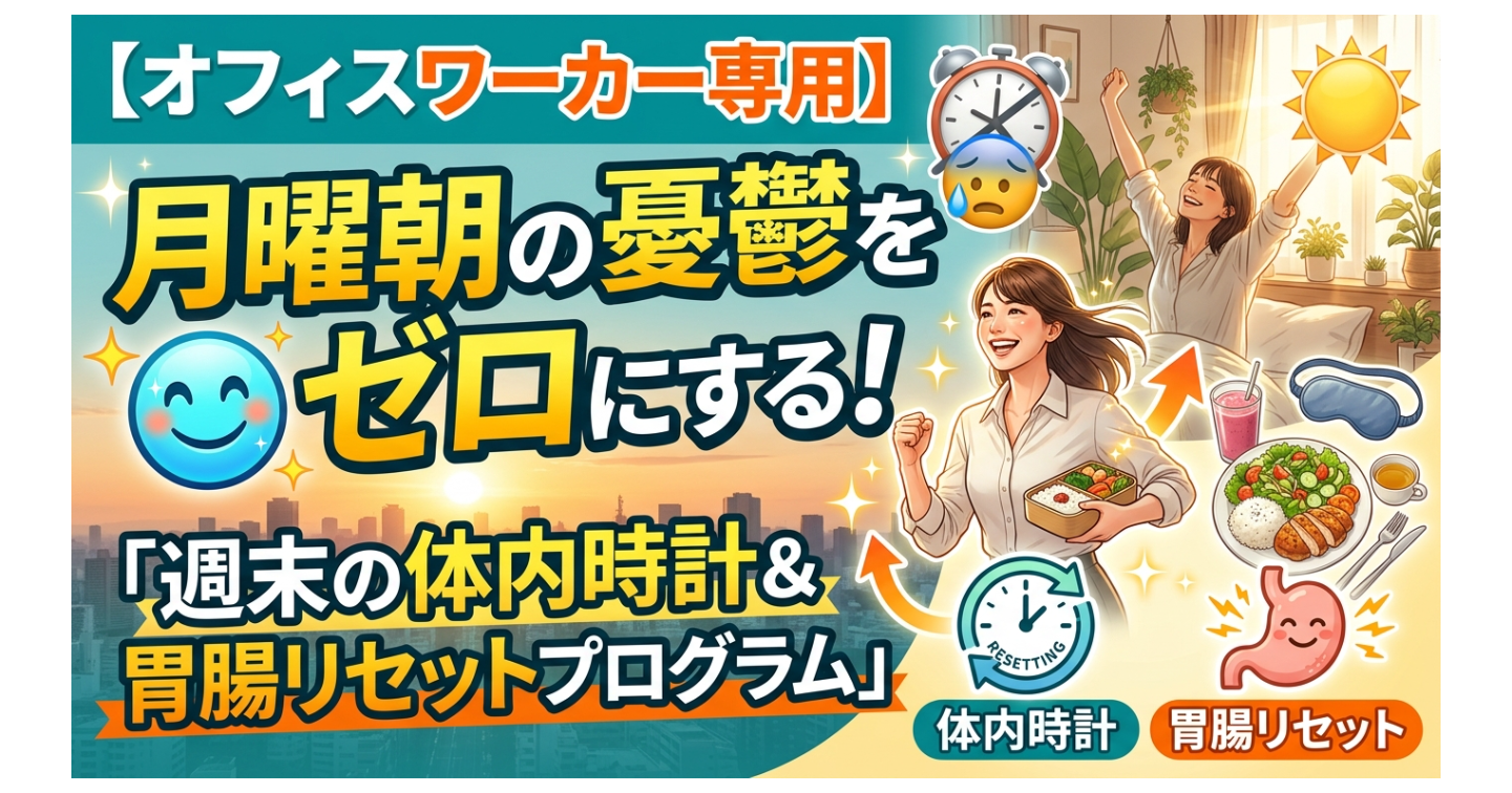 【オフィスワーカー専用】月曜朝の憂鬱をゼロにする！「週末の体内時計＆胃腸リセットプログラム」