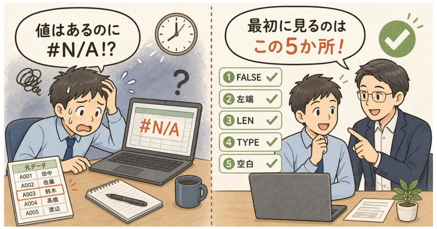 VLOOKUPが動かないとき、最初に見る5か所