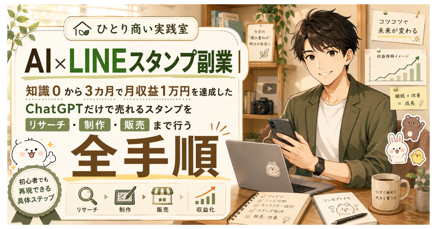 AI×LINEスタンプ副業｜知識０から3カ月で月収益1万円を達成したChatGPTだけで売れるスタンプをリサーチ・制作・販売まで行う全手順