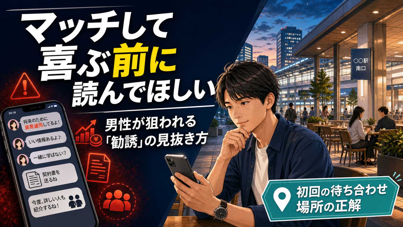 マッチして喜ぶ前に読んでほしい――男性が狙われる「勧誘」の見抜き方と、初回の待ち合わせ場所の正解
