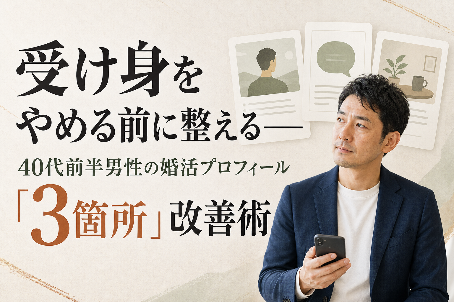 受け身をやめる前に整える——40代前半男性の婚活プロフィール「3箇所」改善術