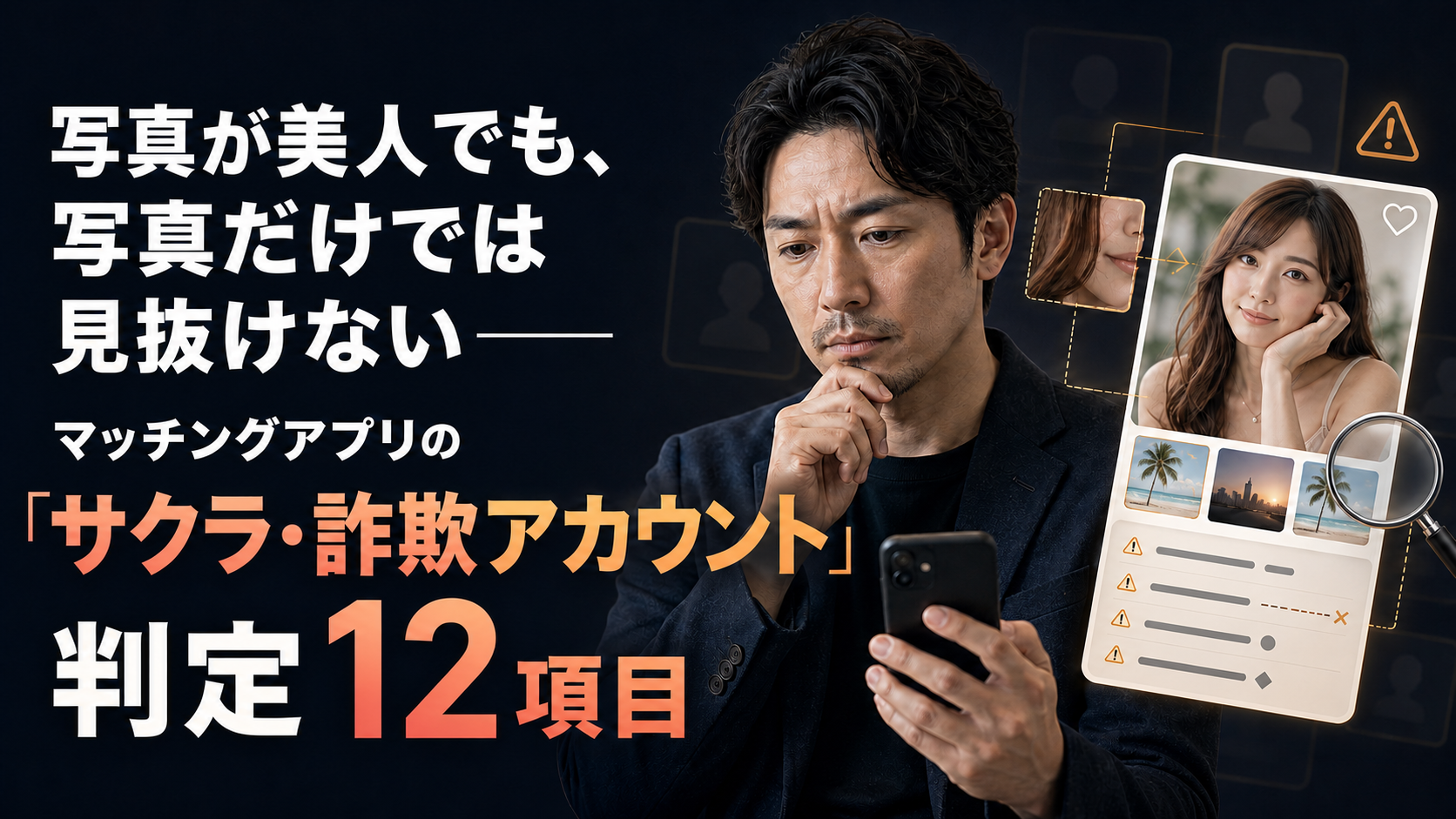 写真が美人でも、写真だけでは見抜けない——マッチングアプリの「サクラ・詐欺アカウント」判定12項目
