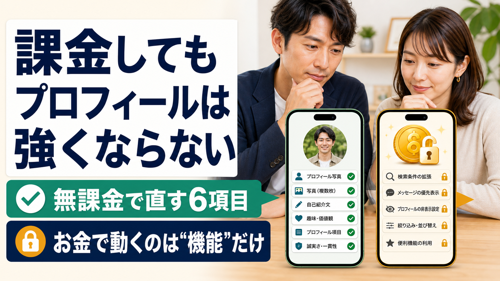 課金してもプロフィールは強くならない——無課金で伸ばせる項目と、お金を払わないと動かない項目