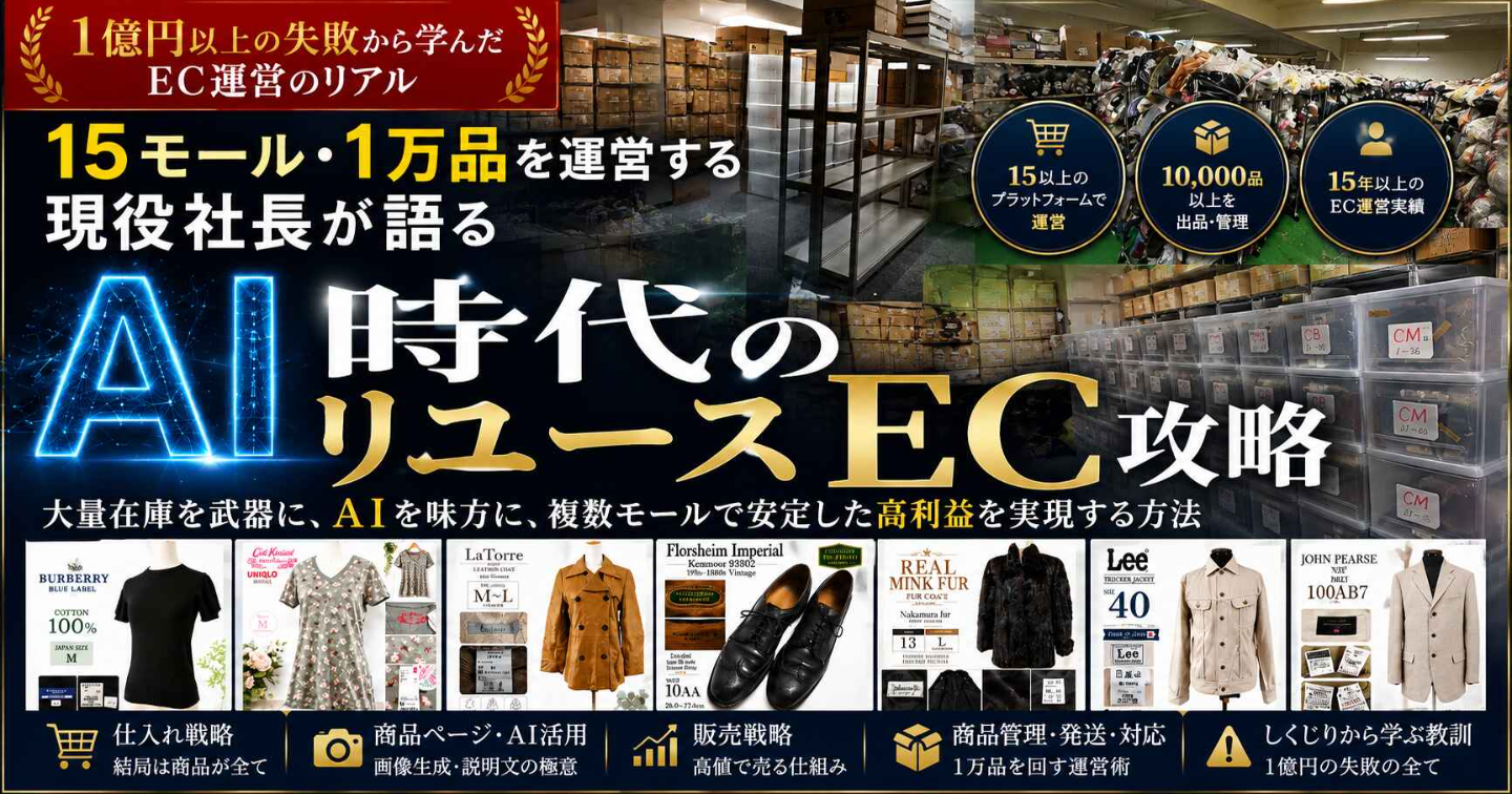 物販歴15年の現役社長が教えるAI時代のリユースEC（仕入れ・AI活用 第一章・第二章紹介）メルカリShops/ヤフオク/せどり