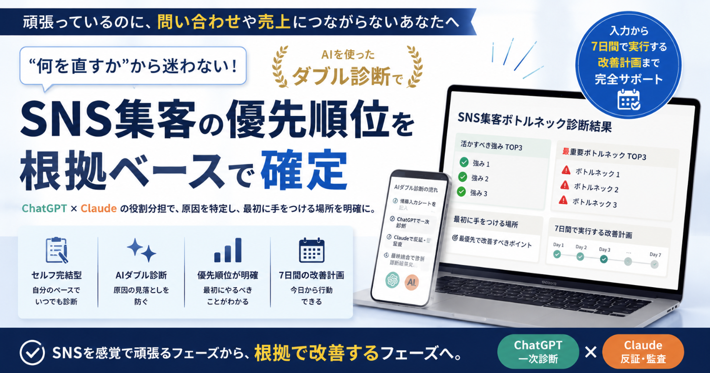 「何を直すか」から迷わない｜AIダブル診断でSNS集客の優先順位を確定