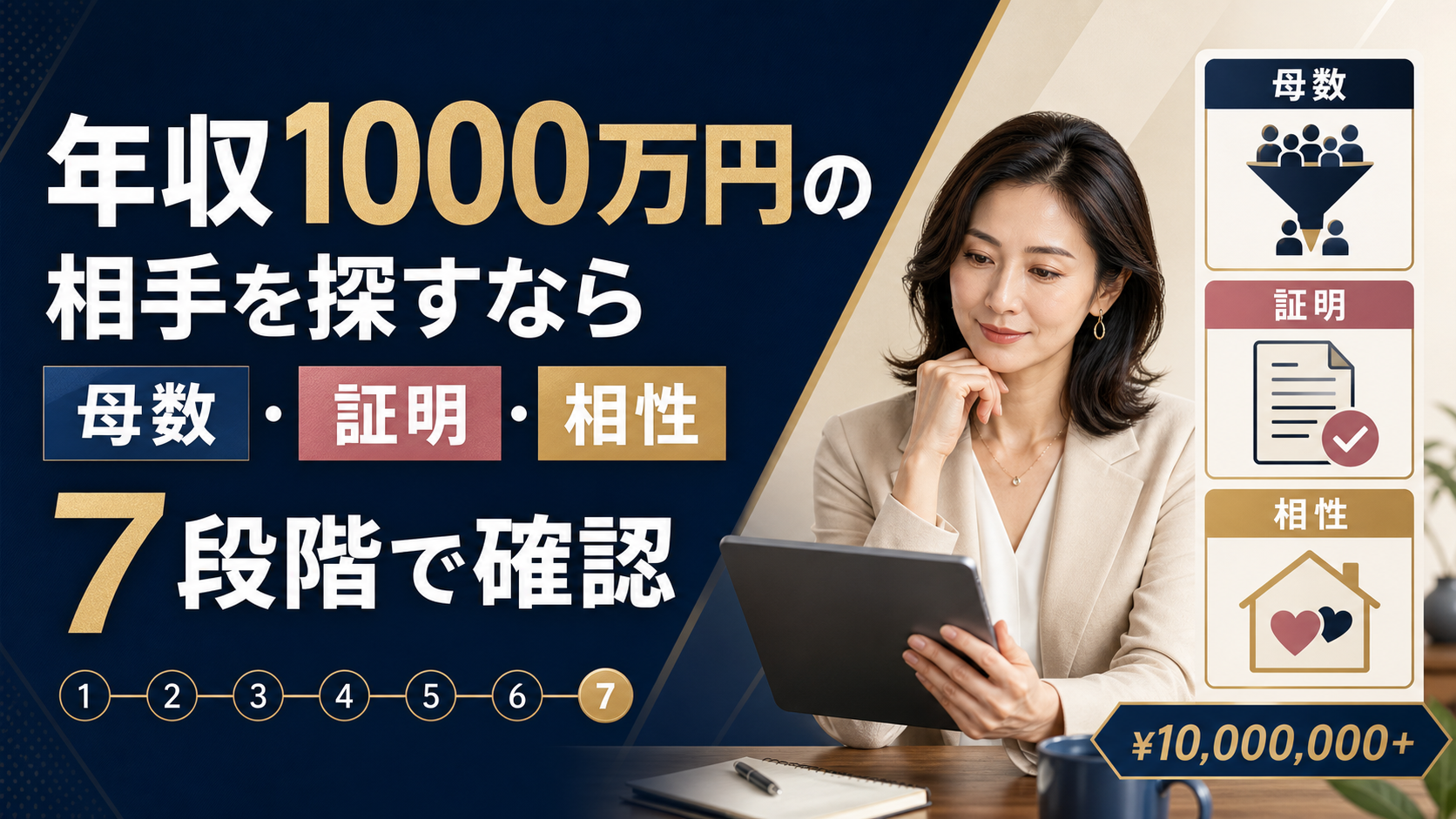 年収1000万円以上の結婚相手を探すなら——30代・40代女性が「母数・証明・相性」を順に確認する7段階