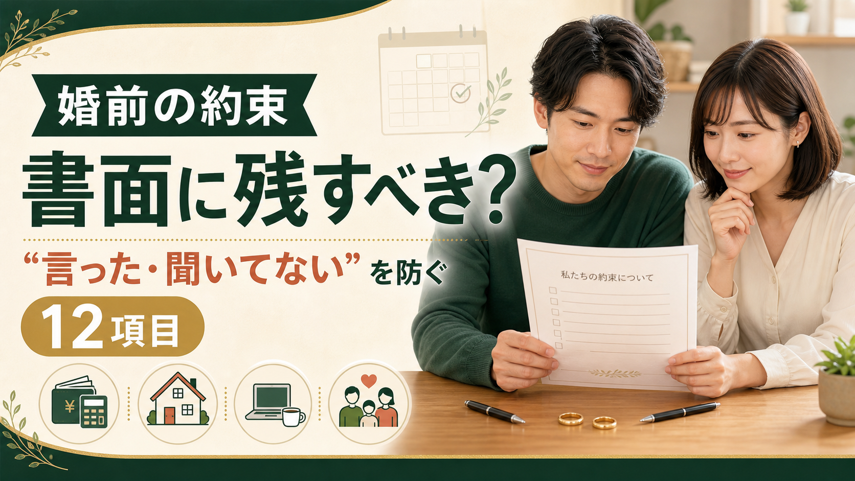婚前の約束は書面に残すべき？——結婚後の「言った・聞いていない」を防ぐ12の取り決め