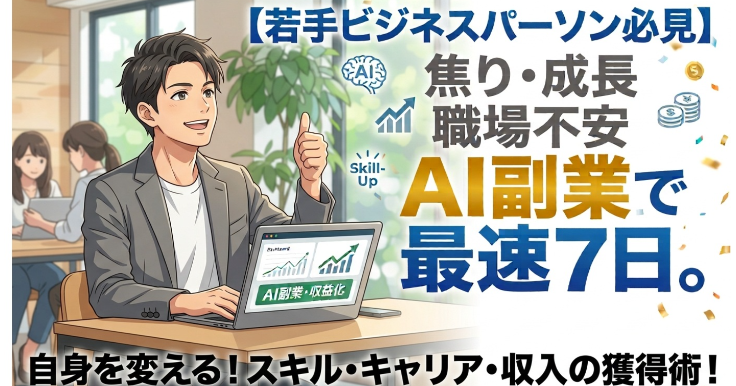 【若手ビジネスマン】焦り・成長実感・職場不安＜スキル０から最速７日。AI副業で変える自身のスキル・キャリア・収入＞