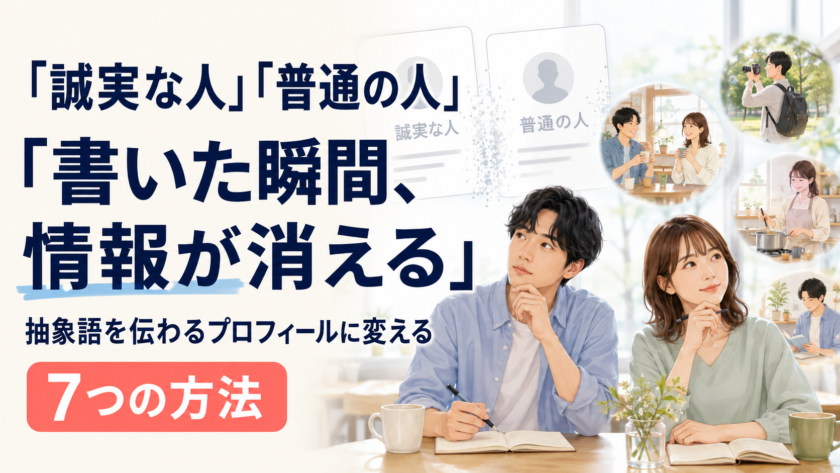 「誠実な人」「普通の人」と書いた瞬間、情報が消える——抽象語を伝わるプロフィールに変える7つの方法