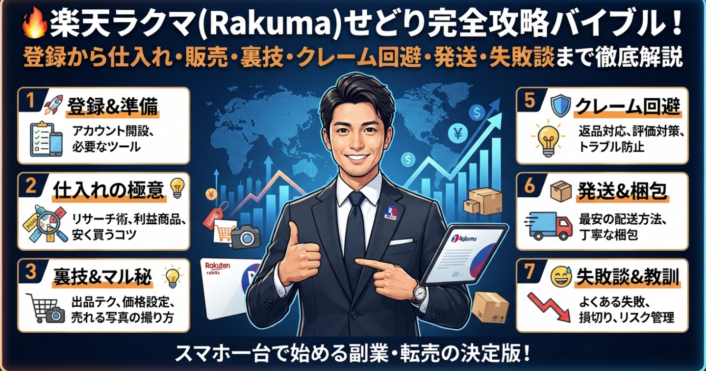 🔥楽天ラクマ (Rakuma)せどり完全攻略バイブル！登録から仕入れ・販売・裏技・クレーム回避・発送・失敗談まで徹底解説