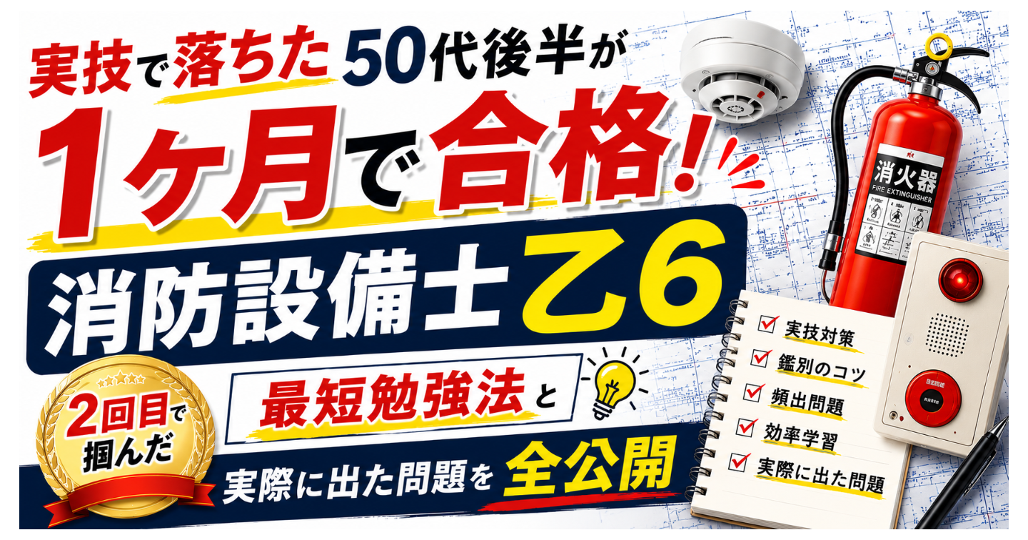 「実技で落ちた【50代後半】が1ヶ月で合格！消防設備士乙6｜2回目で掴んだ最短勉強法の全記録を大公開」